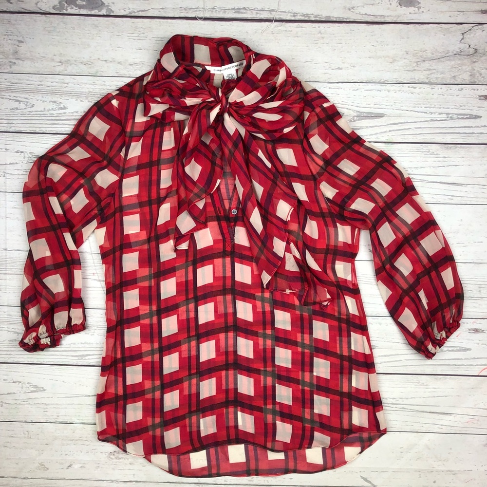 Diane von Furstenburg Silk Window Pane Blouse